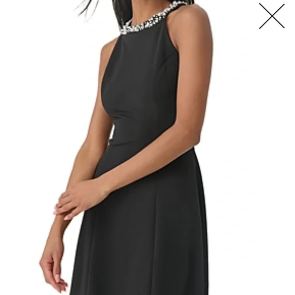 Karl Lagerfeld Paris Black Halter Cocktail Dress with Pearl Neckline NWT - Picture 2 of 5